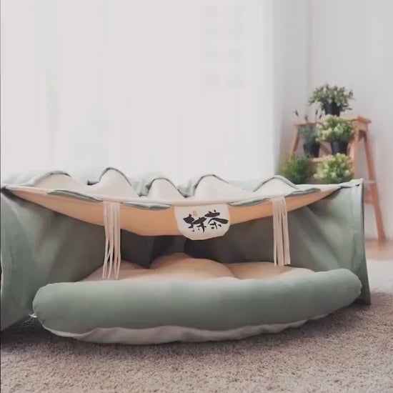 Portable Small Pet Tunnel-Bed - Ferrets Rabbit Cat Mini Pig Bed with cushioned mat for cozy napping after playtime.
