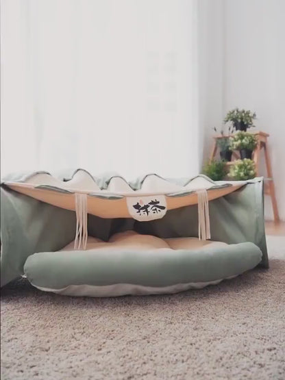 Portable Small Pet Tunnel-Bed - Ferrets Rabbit Cat Mini Pig Bed with cushioned mat for cozy napping after playtime.