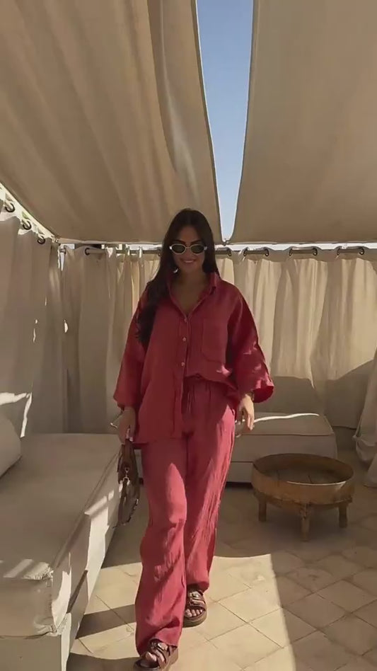 video of Women’s Casual Loose Fit 2 pc Cotton Linen Pant Set