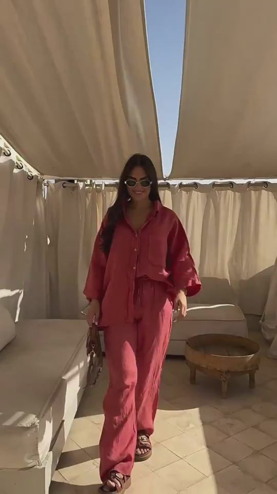 video of Women’s Casual Loose Fit 2 pc Cotton Linen Pant Set